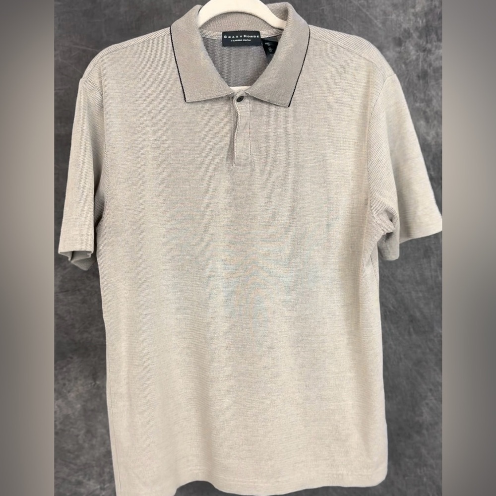Crazy Horse Pima Cotton Polo Shirt | Tan Textured Knit | Size L